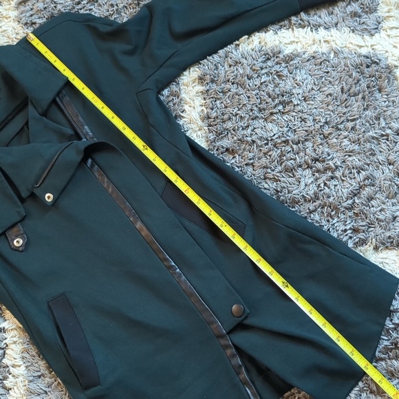 CAbi Green and Black Leather Trim Renaissance Asymmetrical Zip Pea Coat Size XS - Picture 9 of 10